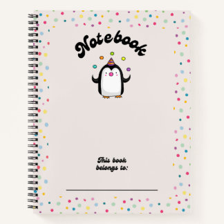 Multicolour cute penguin juggler polkadot notebook