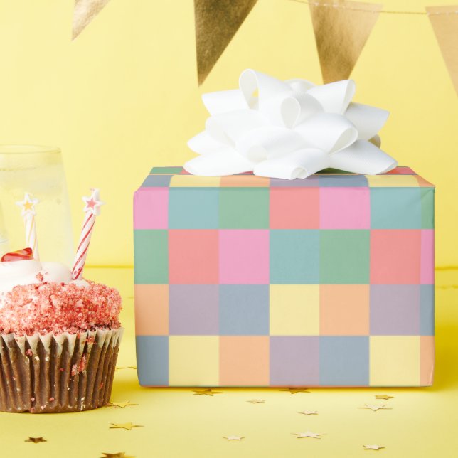 Multicolour pastel ‘harlequin’ matte  wrapping paper (Birthday Party)
