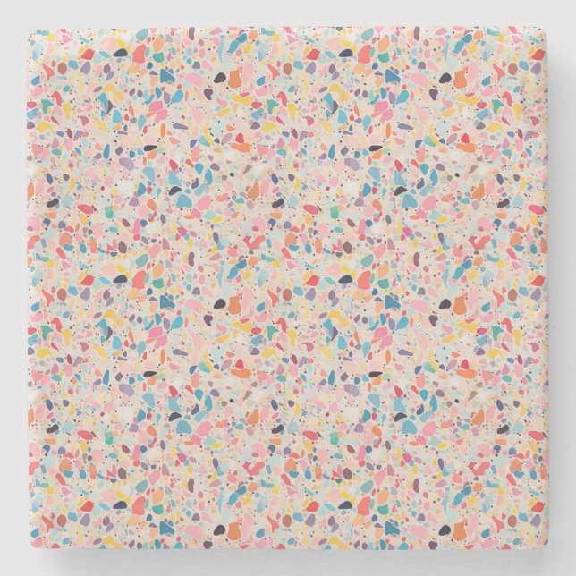 Multicolour Rainbow Terrazzo pattern Stone Coaster (Front)