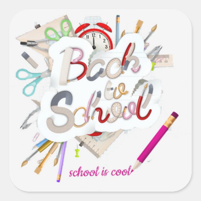 Multicoloured Back to School & School is Cool Square Sticker (Front)