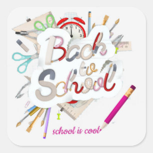 Multicoloured Back to School & School is Cool Square Sticker