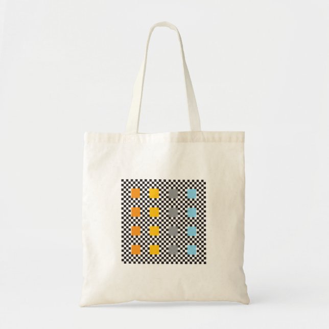 Multicoloured Chequered Pattern and Big Squares Tote Bag (Front)