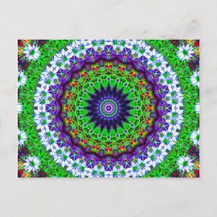 Multicoloured Floral Kaleidoscope Mandala Postcard
