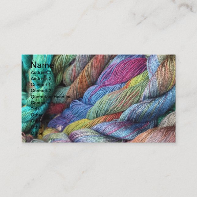 multicoloured hand dyed wool for sale business card (Front)