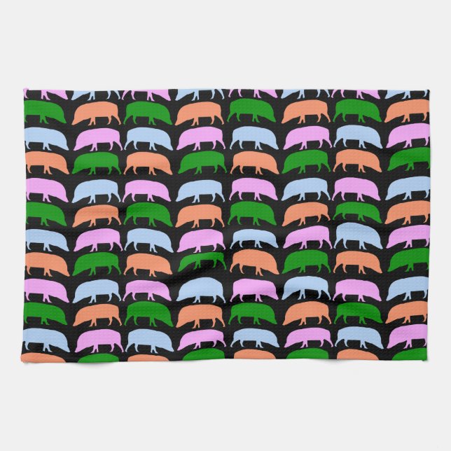 Multicoloured Hogs Pink Blue Green Orange Kitche Tea Towel (Horizontal)