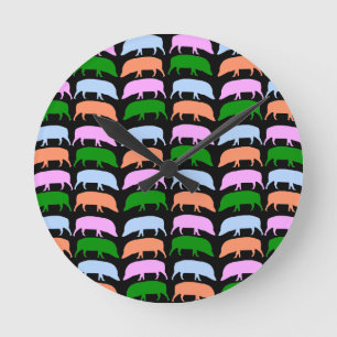Multicoloured Hogs Pink Blue Green Orange Wall Clo Round Clock