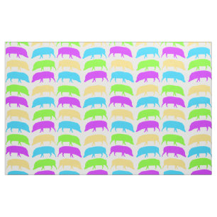 Multicoloured Hogs Yellow Blue Patterned Fabric