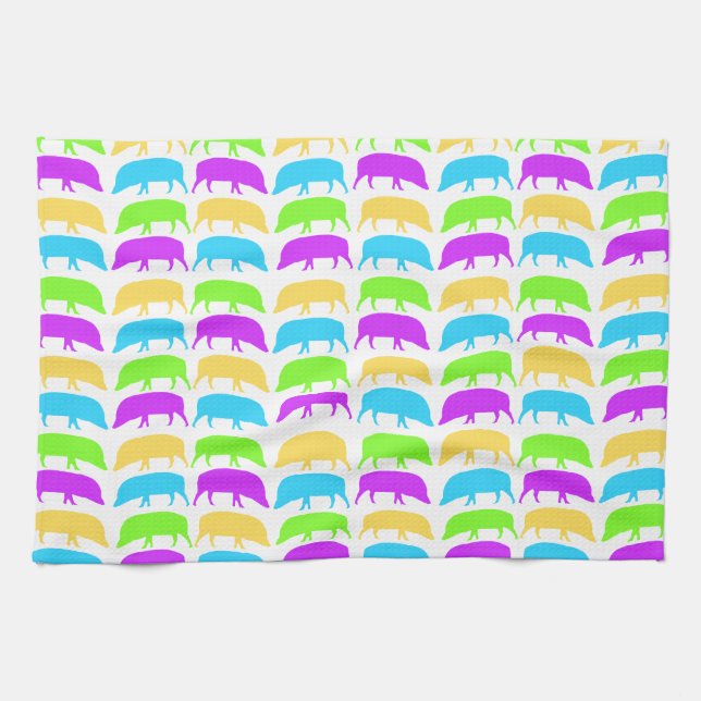 Multicoloured Hogs Yellow Green Purple Blue Kitche Tea Towel (Horizontal)