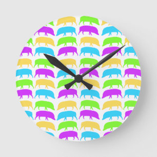Multicoloured Hogs Yellow Green Purple Blue Wall C Round Clock