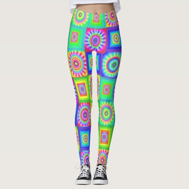 Multicoloured Patchwork Flower Leggings (Front)