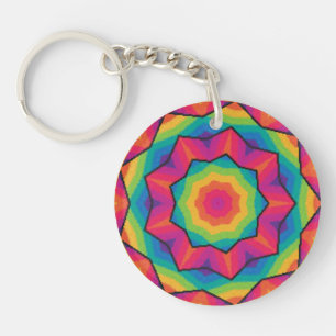 Multicoloured Star Circular Acrylic ~ Keychain