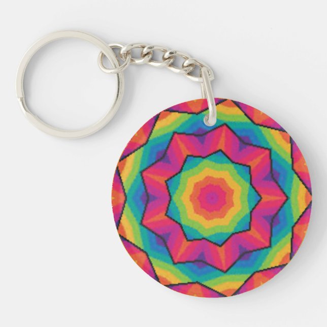 Multicoloured Star Circular Acrylic ~ Keychain (Front)