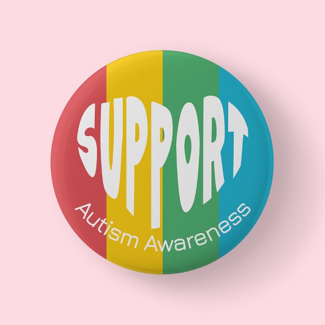 Multicoloured Support Autism Awareness Button (Autism Awareness Month)