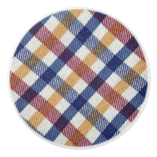 Multicoloured Tartan Pattern Ceramic Knob
