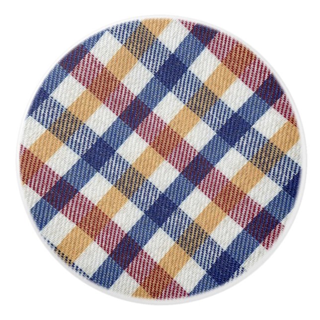 Multicoloured Tartan Pattern Ceramic Knob (Front)