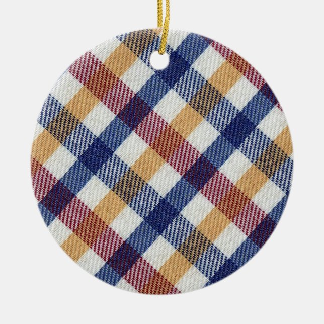 Multicoloured Tartan Pattern Ceramic Tree Decoration (Front)