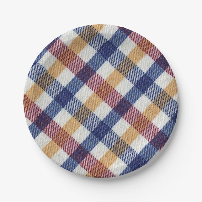 Multicoloured Tartan Pattern Paper Plate (Front)