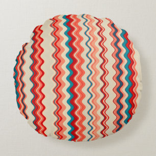 Multicoloured Wavy Pattern Round Cushion