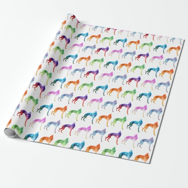 Multicoloured Whippet Waves Popart Wrapping Paper (Unrolled)