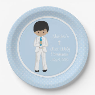 Multicultural Boy Personalised Holy Communion Paper Plate