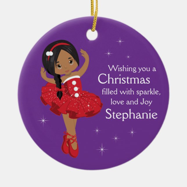 Multicultural Christmas Ballerina Ceramic Ornament (Front)