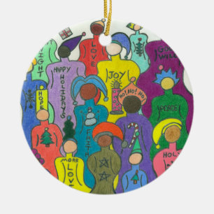 Multicultural Christmas Circle Ornament-2 Sided Ceramic Tree Decoration