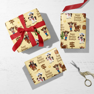 Multicultural Cowgirl Personalised Wrapping Paper