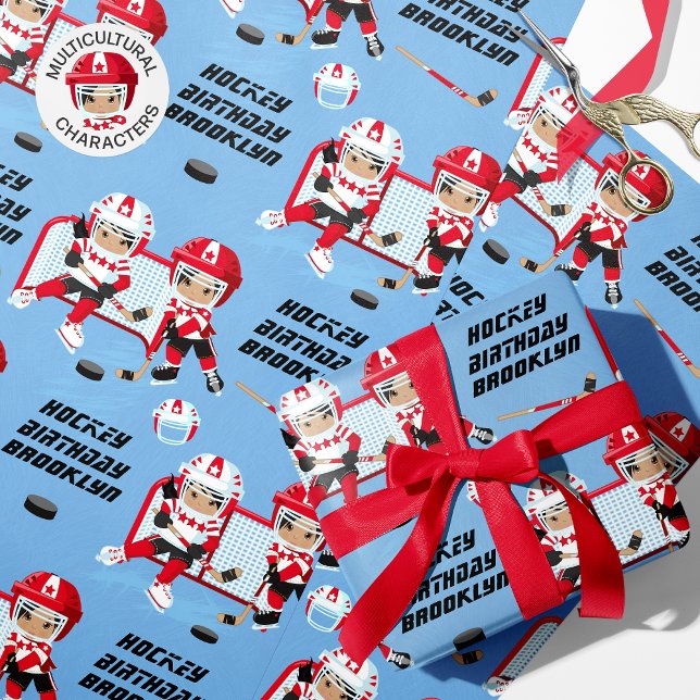 Multicultural Girl Hockey Birthday Personalised Wr Wrapping Paper (Creator Uploaded)