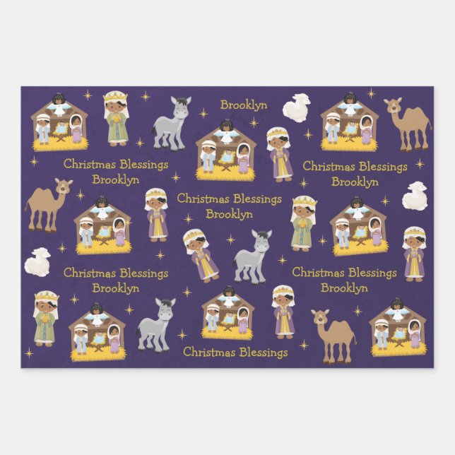 Multicultural Nativity Scene Wrapping Paper Sheet (Front)