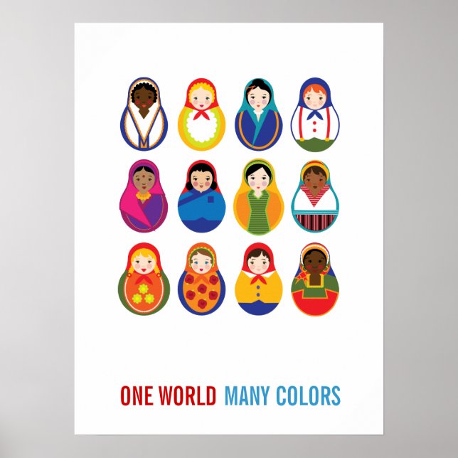 Multicultural Nesting Dolls One World Many Colours Poster (Front)