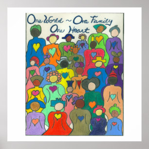 Multicultural Poster One World, One Family, Heart