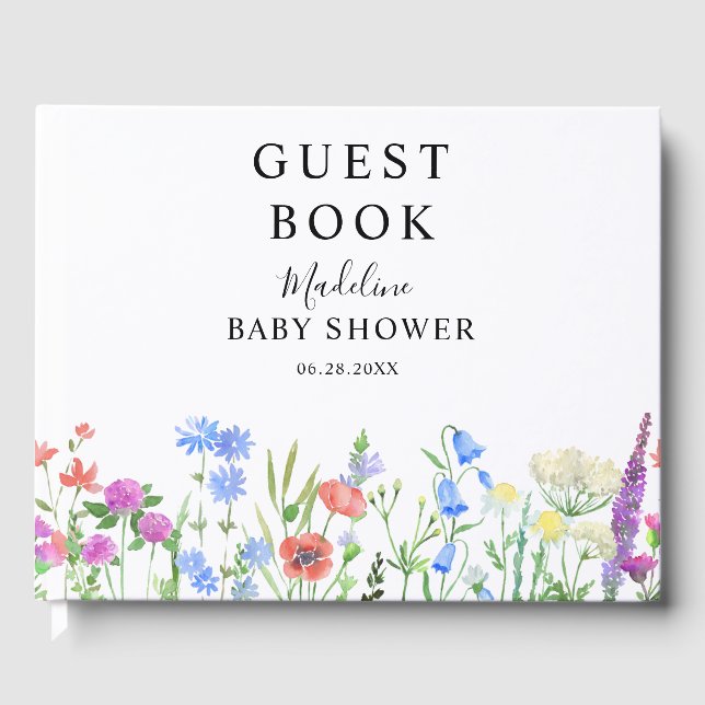 Multihued Wildflower Baby Shower Celebration Guest Book (Front)