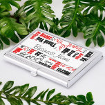 Multilingual Black Red Thank You Word Cloud Business Card Holder<br><div class="desc">This case is designed with this red and black word collage Thank You written in several languages and a variety of font styles over white. Select a background colour other than white. Fill in the template field, or edit using the design tool to select a font style, colour, and size...</div>