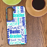 Multilingual Blue Turquoise Thank You Topography  Samsung Galaxy Case<br><div class="desc">This phone case is designed with a multilingual blue and turquoise "Thank You" word collage in a variety of font styles over white. Great gift idea for a new phone,  birthday,  back to school or other special occasion.</div>