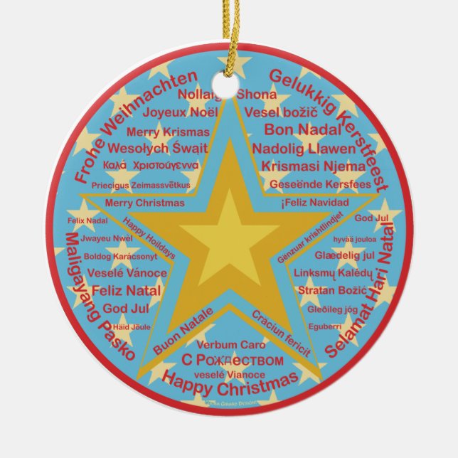 Multilingual Christmas Ceramic Tree Decoration (Front)