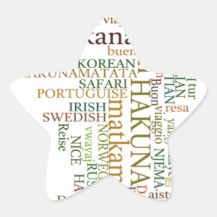 Multilingual Hakuna Matata Global Word Cloud Art Star Sticker