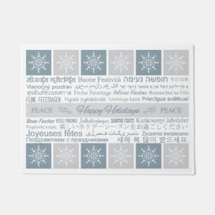 Multilingual “Happy Holidays” floor mat