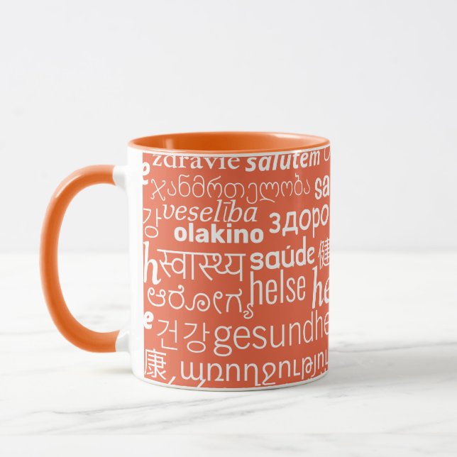 Multilingual Health Text Coffee Mugs Choose Colors (Left)