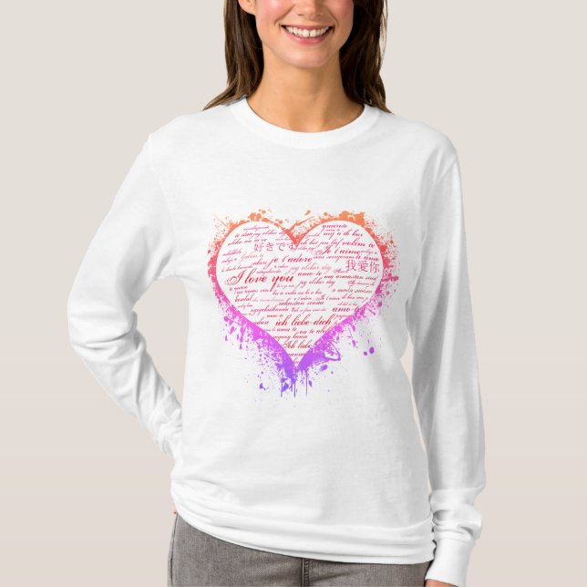 Multilingual Love Heart Women's Long Sleeve Shirt (Front)