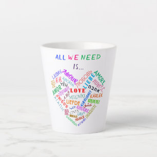Multilingual Love Latte Mug Colourful Heart Text