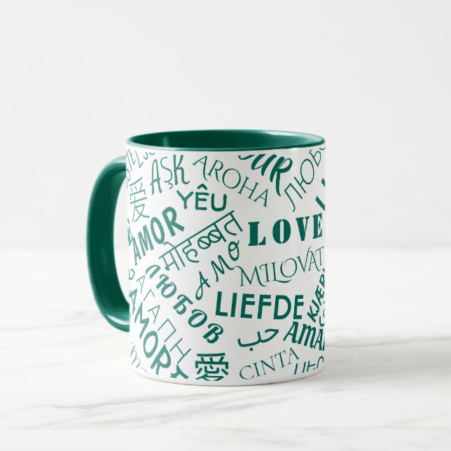 Multilingual Love Text Coffee Mug - Choose Colours (Front Left)