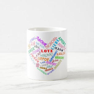 Multilingual Love Text Heart Coffee Mug