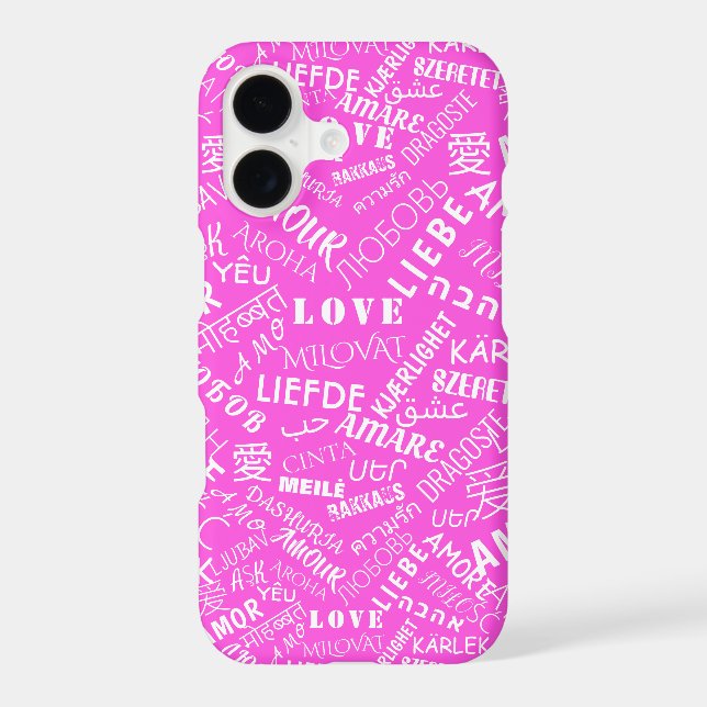 Multilingual Love Text Pink iPhone Case Your Colou (Back)