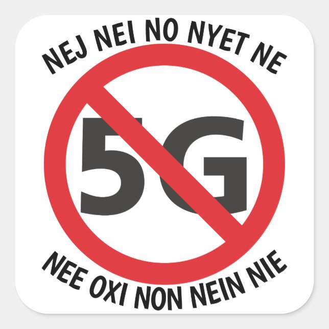 Multilingual No to 5G sticker (Front)