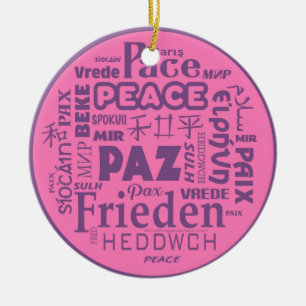 Multilingual peace Christmas decoration pink 2
