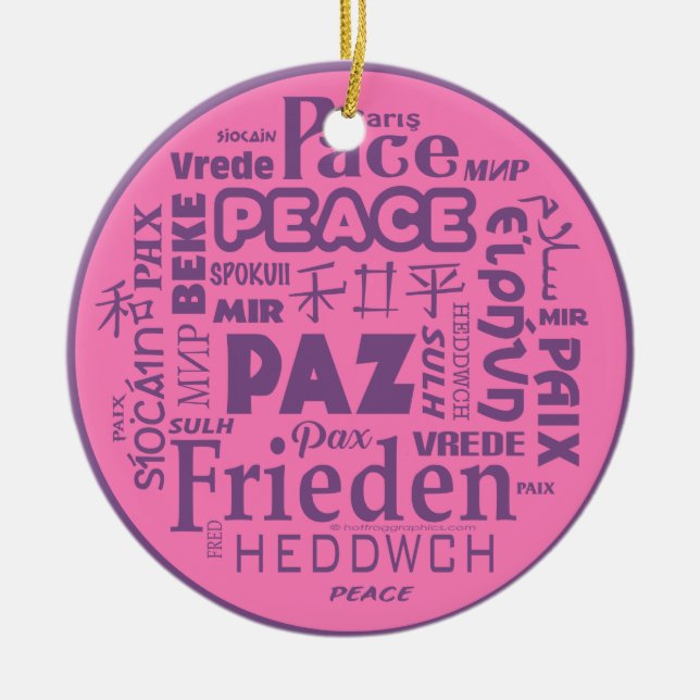 Multilingual peace Christmas decoration pink 2 (Front)
