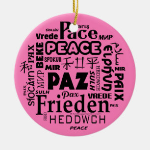 Multilingual peace Christmas decoration pink 3