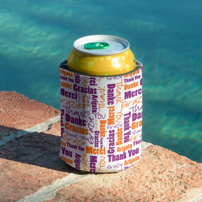 Multilingual Purple Orange Thank You Typography Can Cooler (In Situ Pool)