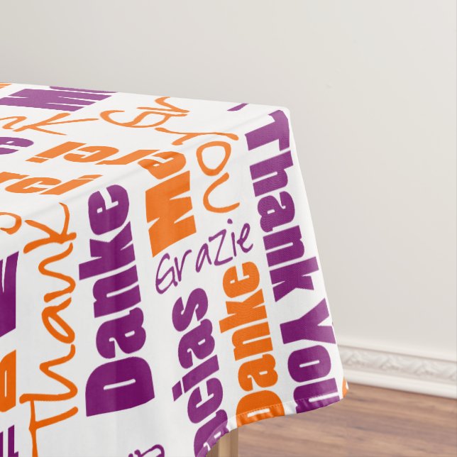 Multilingual Purple Orange Thank You Typography Tablecloth (In Situ)