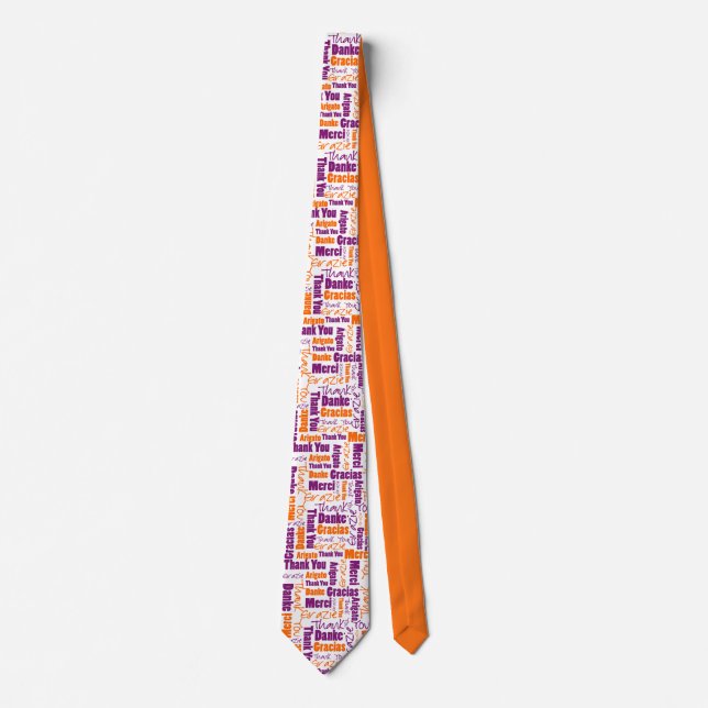Multilingual Purple Orange Thank You Typography Tie (Front)